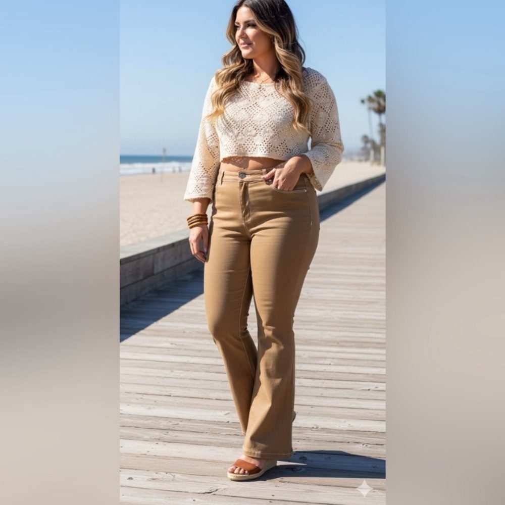 Unique vintage tan brown bell flare  jeans   size 2x/18